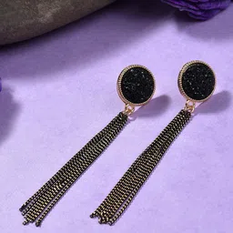 SOHI Black & Gold-Plated Contemporary Drop Earrings-53