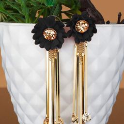 Yellow Chimes Black & Gold-Plated Crystals Contemporary Drop Earrings-image-61
