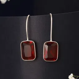 Saraf RS Jewellery Rhodium-Plated Contemporary Oxidised Ruby Drop Earrings-23