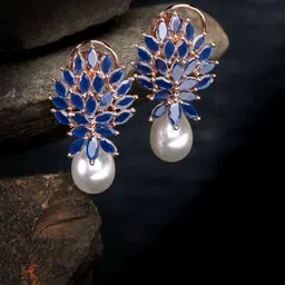 Saraf RS Jewellery Rhodium-Plated American Diamond Studded Pearls Beaded Drop Earrings-28
