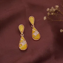 Mali Fionna Rose Gold Plated Contemporary Stone Studded Drop Earrings-image-49