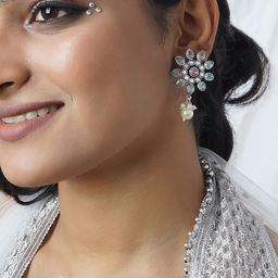 TEEJH Silver Toned Contemporary Drop Earrings-16