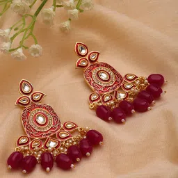 PANASH Gold-Toned Kundan Contemporary Drop Earrings-95
