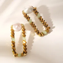 XPNSV Gold Plated Pearl Studded Drop Earrings-27
