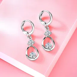 Peora Silver-Plated Teardrop Shaped CZ Studded Hoop Earrings-14
