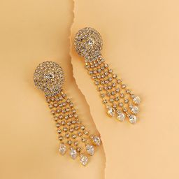 SOHI Gold-Plated Crystals-Studded Drop Earrings-17