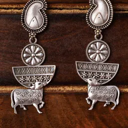 VENI Silver-Plated Contemporary Oxidised Drop Earrings-32