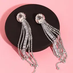 SOHI Silver Toned Contemporary Drop Earrings-43