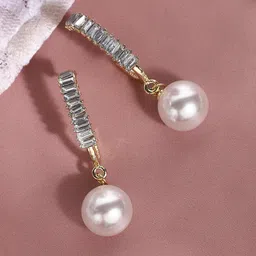 SOHI Gold Plated Contemporary Stone Studded Drop Earrings-82