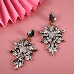 SOHI Gold-Plated Crystal-Studded Contemporary Drop Earrings-image-72