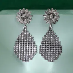 SOHI Silver-Plated Stone-Studded Teardrop-Shaped Drop Earrings-15