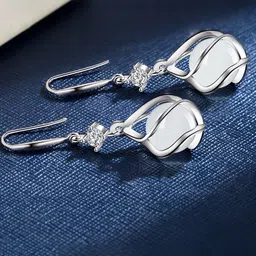 MYKI Silver-Plated Contemporary Opal Drop Earrings-64