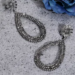 SOHI Silver-Plated Artificial Stones Contemporary Drop Earrings-15