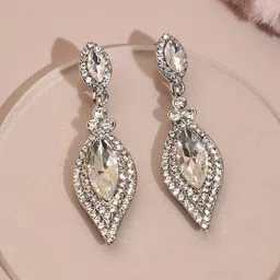 SOHI Silver-Plated Stone-Studded Contemporary Drop Earrings-64