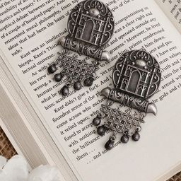 VENI Women Silver-Toned Oxidized Contemporary Drop Earrings-image-94