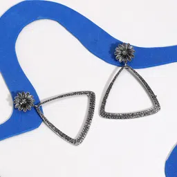 SOHI Silver-Plated Stone-Studded Triangle Drop Earrings-3