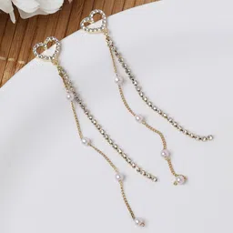 SOHI Gold-Plated Contemporary Stone Studded Drop Earrings-image-89