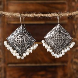 VENI Silver-Plated Beads-Studded Contemporary Drop Earrings-23