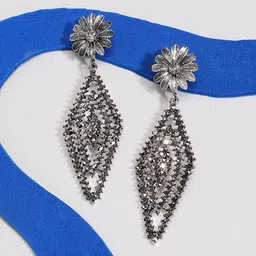 SOHI Silver-Plated Stone-Studded Contemporary Drop Earrings-45