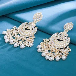 Sukkhi Gold Plated Contemporary Kundan Beaded Drop Earrings-33