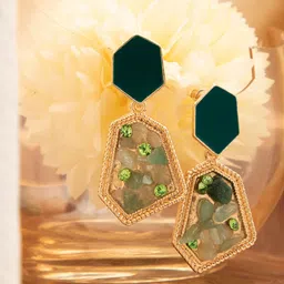 SOHI Green Contemporary Drop Earrings-12