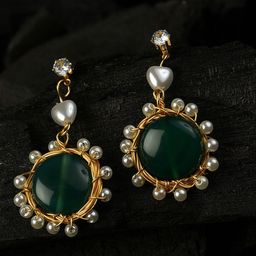 SOHI Green & Gold-Toned Pearl Beaded Drop Earring-55