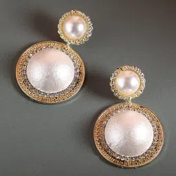 SOHI Gold Plated Pearl and Stone Studded Circular Drop Earrings-11