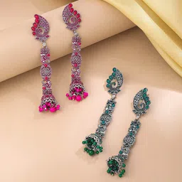 Yellow Chimes Set Of 2 Silver Plated Jhumkas-36
