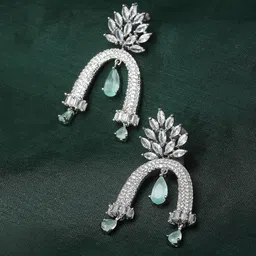 ZENEME Rhodium-Plated AD Studded Drop Earrings-11