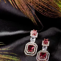Saraf RS Jewellery Red & White Geometric Drop Earrings-image-97