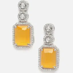 Aazeen Yellow Geometric Drop Earrings-image-24