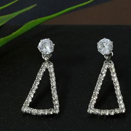 DressBerry Silver-Plated Rhinestone Studded Geometric Shaped Drop Earrings-image-44