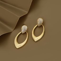 Carlton London Gold-Plated Oval CZ Stainless Steel Drop Earrings-image-7