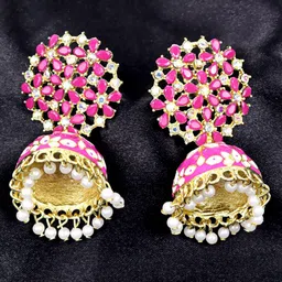 VAGHBHATT Dome Shaped Artificial Stones Jhumkas Earrings-20