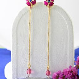 Voylla Cubic Zirconia Gold-Plated Floral Drop Earrings-picture-54