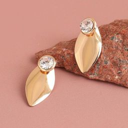 DressBerry Gold-Toned Gold-Plated Artificial Stones Studded Drop Earrings-7