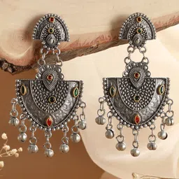 Jazz and Sizzle Silver-Plated Oxidised Contemporary Drop Earrings-37