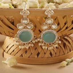 Zaveri Pearls Gold Plated Kundan Studded Drop Earrings-56