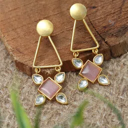 Ozanoo Gold-Plated Kundan-Studded Drop Earrings-57