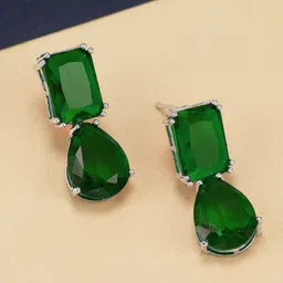 PRIVIU American Diamond Rhodium Plated Teardrop Shaped Drop Earrings-37