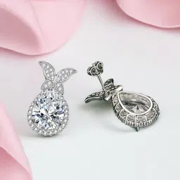 Designs & You Silver-Plated Teardrop Shaped Cubic Zirconia Drop Earrings-4