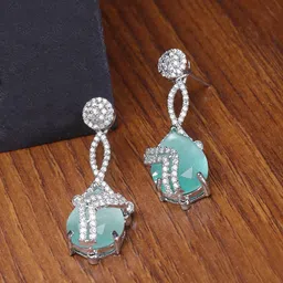 ZENEME Rhodium-Plated Teardrop Shaped Drop Earrings-53