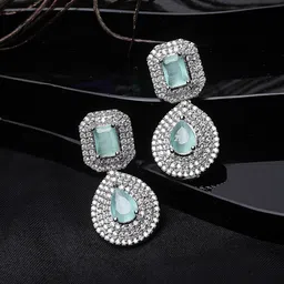 ZENEME Rhodium-Plated Teardrop Shaped Drop Earrings-12