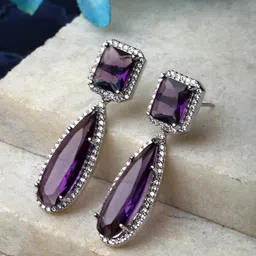 ZENEME Rhodium-Plated American Diamond studded Teardrop Shaped Drop Earrings image 1