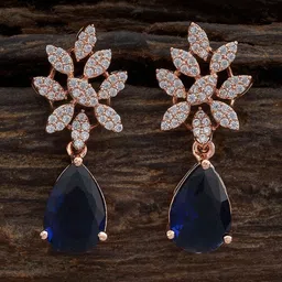 Kushal's Fashion Jewellery Rose Gold-Plated CZ Stone Studded Teardrop Shaped Drop Earrings-50