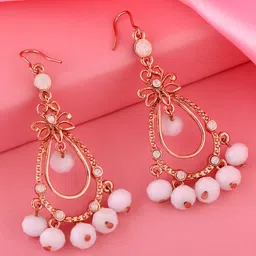 Estele Gold-Plated & White Teardrop Shaped Drop Earrings-14