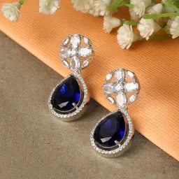 ZENEME Rhodium-Plated Teardrop Shaped Drop Earrings-7