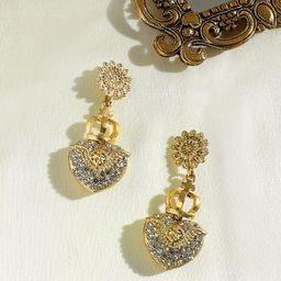 DressBerry Gold-Plated Artificial Stones Studded Drop Earrings-6