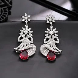Silvermerc Designs Silver-Plated American Diamond Studded Drop Earrings-image-17