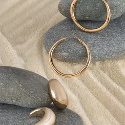 Zaveri Pearls Set Of 2 Gold Plated Circular Hoop Earrings-49